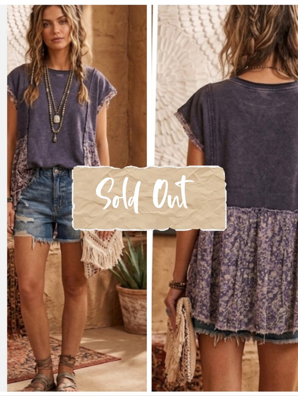 Oli & Hali Washed Purple Floral-Back Short Sleeve Tunic